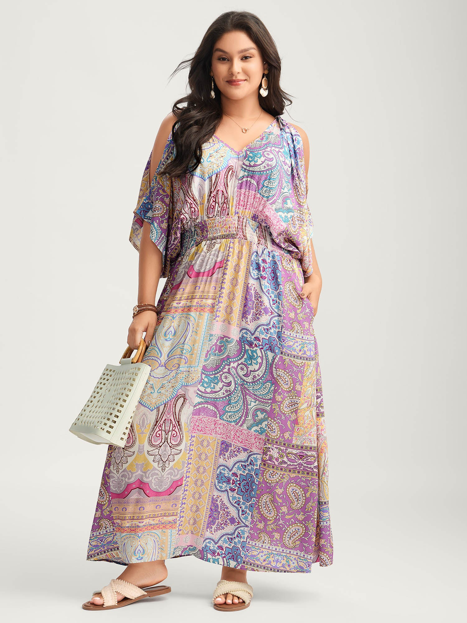 Boho Collage Off-Shoulder Maxi Dress | Bloomchic