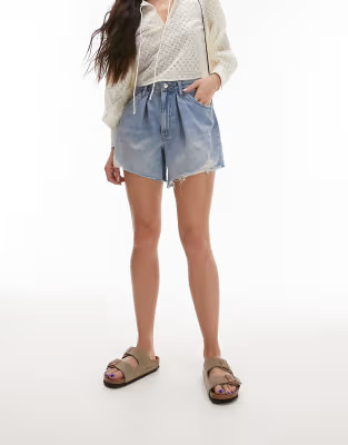 Topshop pleated denim shorts in bleach | ASOS (Global)