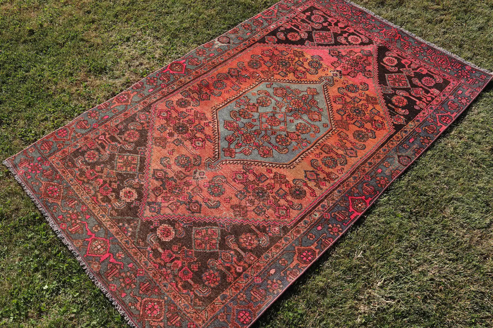 Vintage Turkish Oushak Rug 3.7x6.2 ft (112x189 cm), Red Abstract Wool Rug | Etsy (Global)
