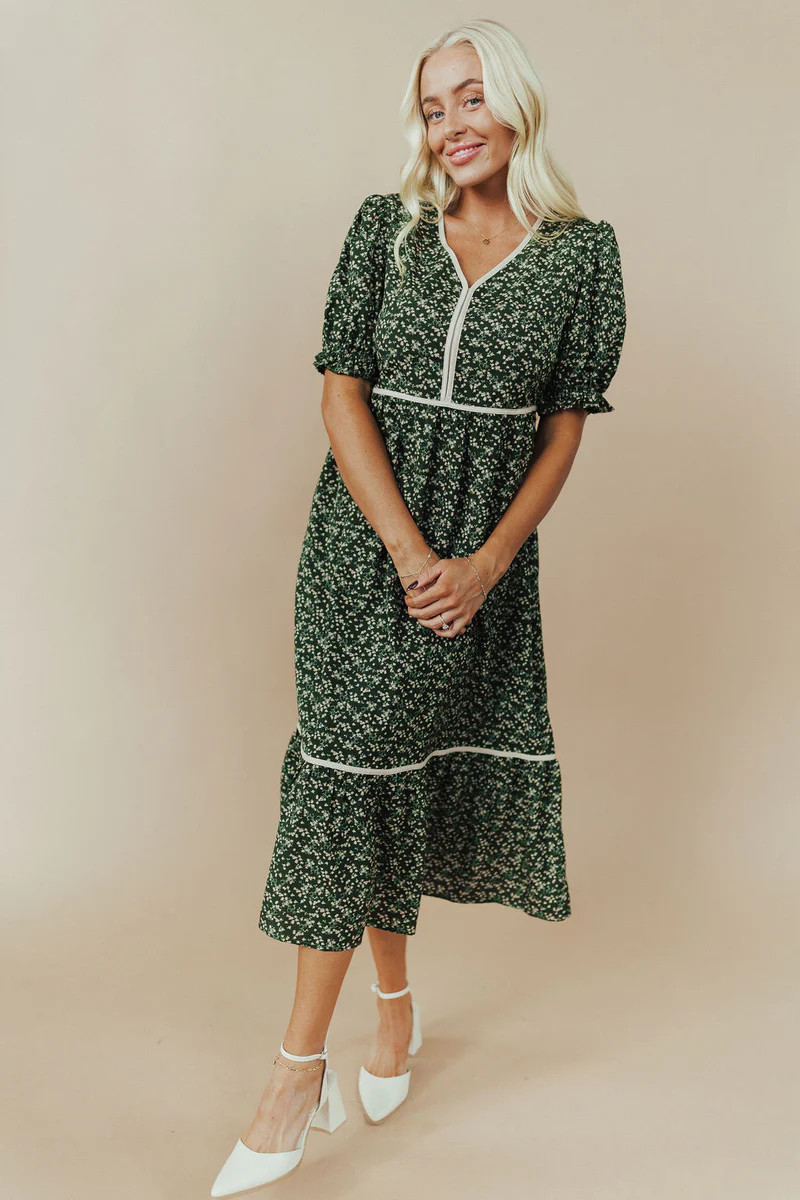 Misty Floral Midi in Olive | Henly