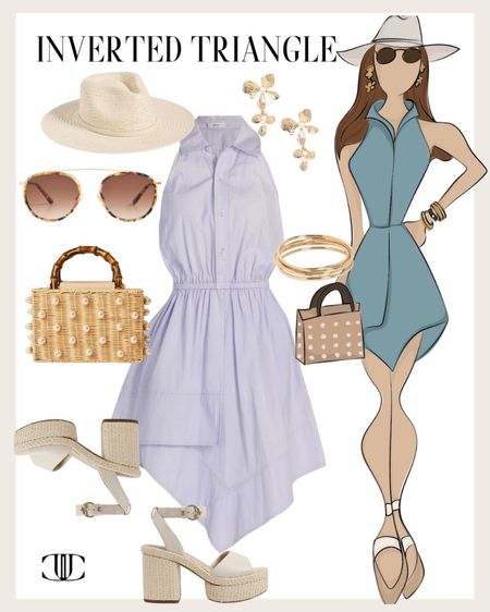 Do you know your body type and how to dress for it? Here is a great outfit for those that fall into the inverted triangle shape category. 
The goal for this body shape is to balance the broader shoulders with the smaller lower body. It’s all about creating balance. 

Body type, inverted triangle shape, shirt dress, block heels, sunglasses, sun hat, fedora, spring outfit, summer look 

#LTKshoecrush #LTKstyletip #LTKover40