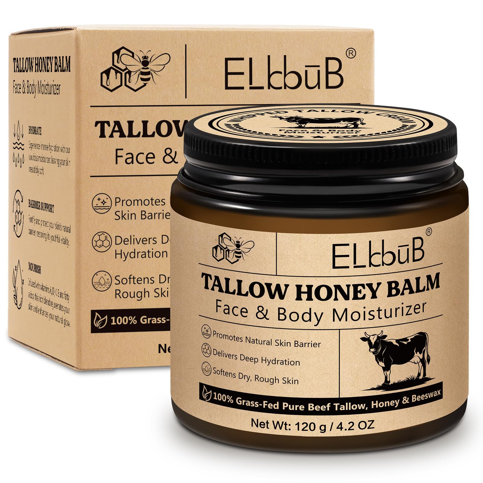 Whipped Tallow Cream for Face & Body - 100% Grass-Fed Beef Tallow, Natural Honey & Beeswax Moisturizer, Deep Hydration & Nourishment, Oil-Free & Unscented, Fast Absorbing | Amazon (US)