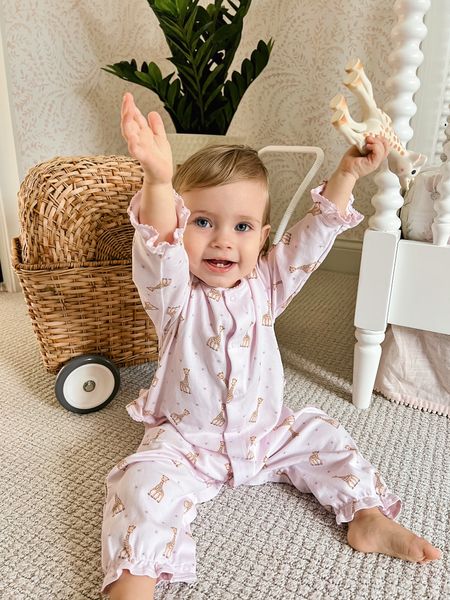 We love Sophie the giraffe, oui oui! 🦒💕  This playsuit from @kissykissy is the absolute sweetest. We love their classic styles, super soft Pima cotton and sweet details like the ruffled sleeves. 🥰 They have lots of other styles that also come in blue and cream- linked my favorites here! 

#LTKbaby #LTKfamily
