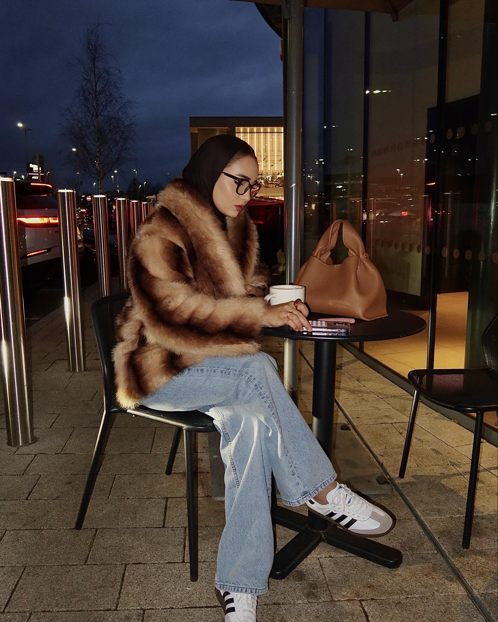 Modest winter outfit, modest fur coat, fur jacket, adidas samba, samba outfit, adidas originals, Polène bag, blue light glasses, asos design, rhode skin, rhode lip tint, hijabi winter outfit.  

#LTKWinterSale #LTKmodest #LTKuk