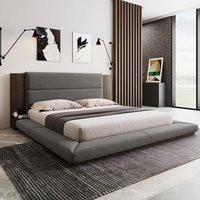 King Size Floor Upholstered Platform Bed with Extended Wood Headboard and Bedside Shelf,No Box Spring Needed,Gray, Customized | AliExpress (US)