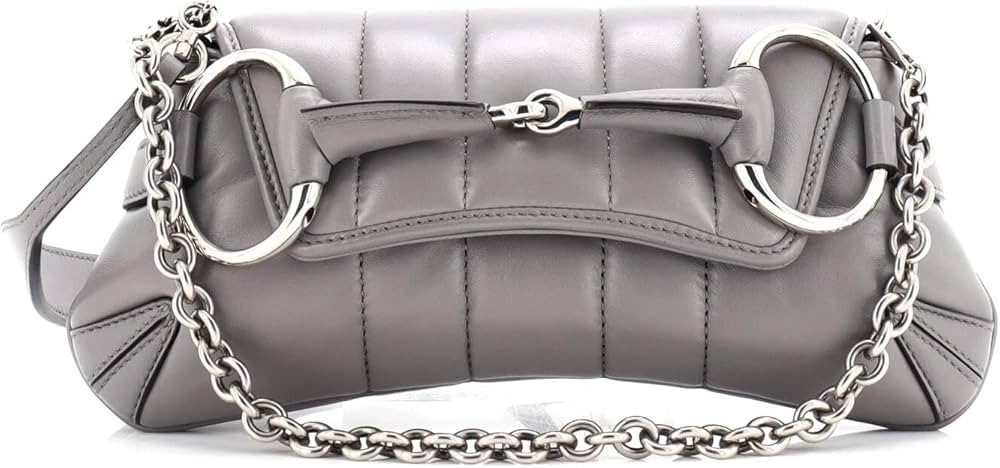 Amazon.com: Gucci, Pre-Loved Horsebit Chain Shoulder Bag Vertical Quilted Leather Small, Gray : L... | Amazon (US)