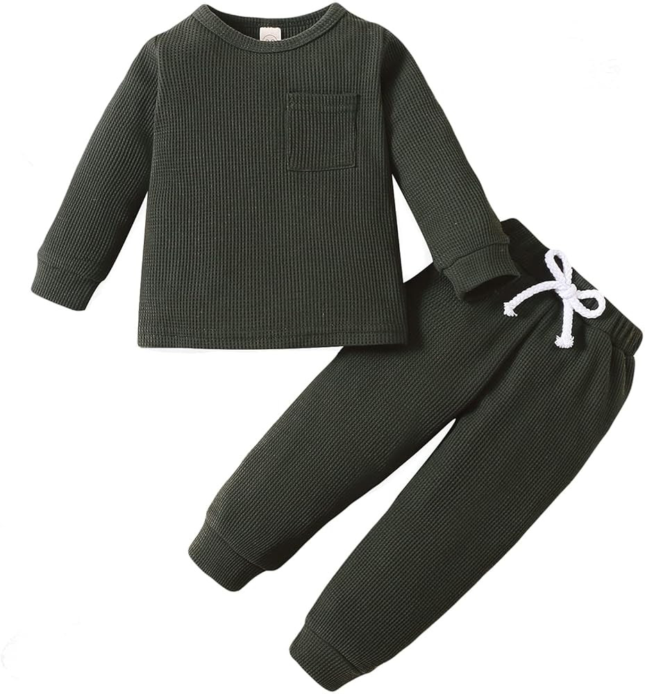 Winter Newborn Baby Girl Boy Clothes Set Solid Ribbed Outfit Unisex Baby Cotton Romper Top Shorts Pa | Amazon (US)