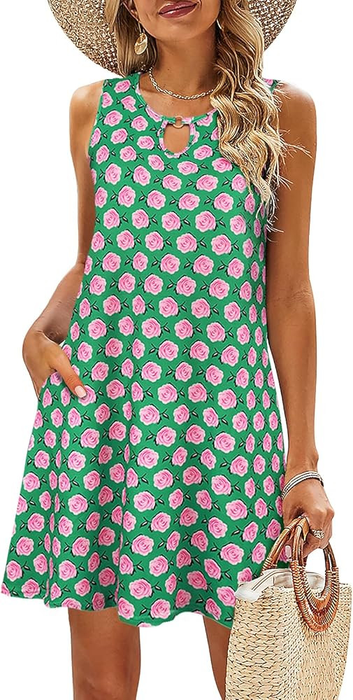SimpleFun Summer Dresses for Women 2024 Beach Floral Tshirt Sundresses Casual Boho Dress with Poc... | Amazon (US)