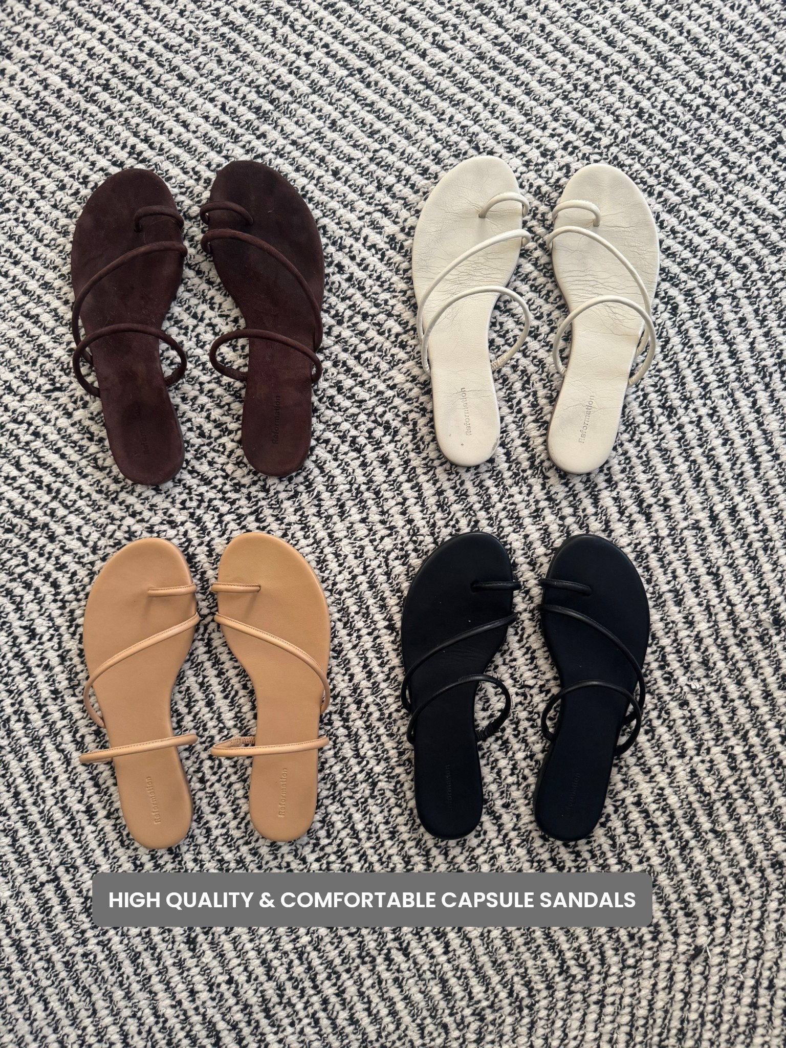 Super comfy, must-have quality sandals for spring and summer 2026..

Great for sensitive and narrow feet, these are the sandals to replace your flip-flops with, whether you’re running errands or traveling abroad.

Last summer, I got this pair in 3 colors, and just recently bought the buff (light brown). The neutrals come in so handy, worth every penny.

- Reformation - Ludo Toe Ting Strappy Flat Sandal in Almond Leather, Buff, Brown Suede, and Black

Be sure to spray your suede ones with shoe protectant before use :) It’ll  save the material. 

#spring #summer #springbreak #essentials #staples #capsulewardrobe #minimalist #basics #essentials #staples #mediterranean #village #sightseeing #market  #beach #vacation #coastal #california #westcoast #destinations #travel #resort #resortstyle  #springaccessories #strappyflats #flats #sandals #ivory #white #cream #beige #brown #chocolatebrown #black #springshoes #summershoes #springsandals #summersandals 

#LTKTravel #LTKSeasonal