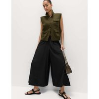 M&S Pure Cotton Cropped Palazzo Trousers Black | Marks & Spencer (UK)
