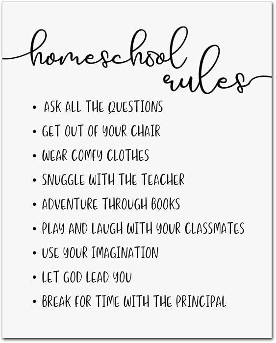 Homeschool Rules Wall Decor Homeschool Room Decor Print Child Wall Art Kids Decoration Homeschool Print Wall Hanging, 8x10 inch - UNFRAMED | Amazon (US)