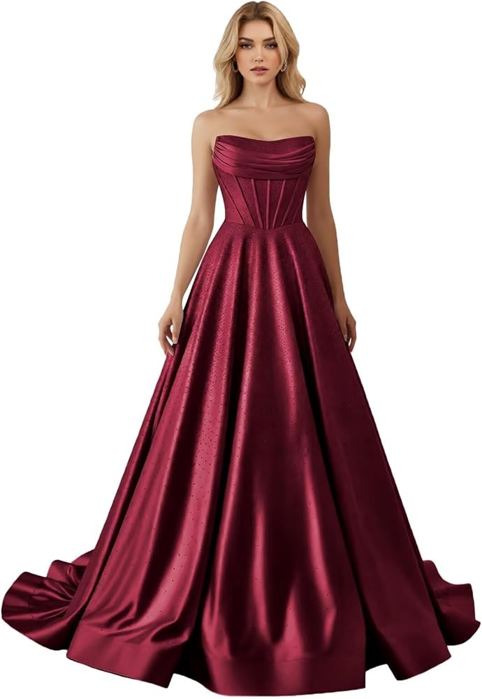Strapless Prom Dresses for Women Long Sequin Glitter A Line Party Evening Gowns | Amazon (US)