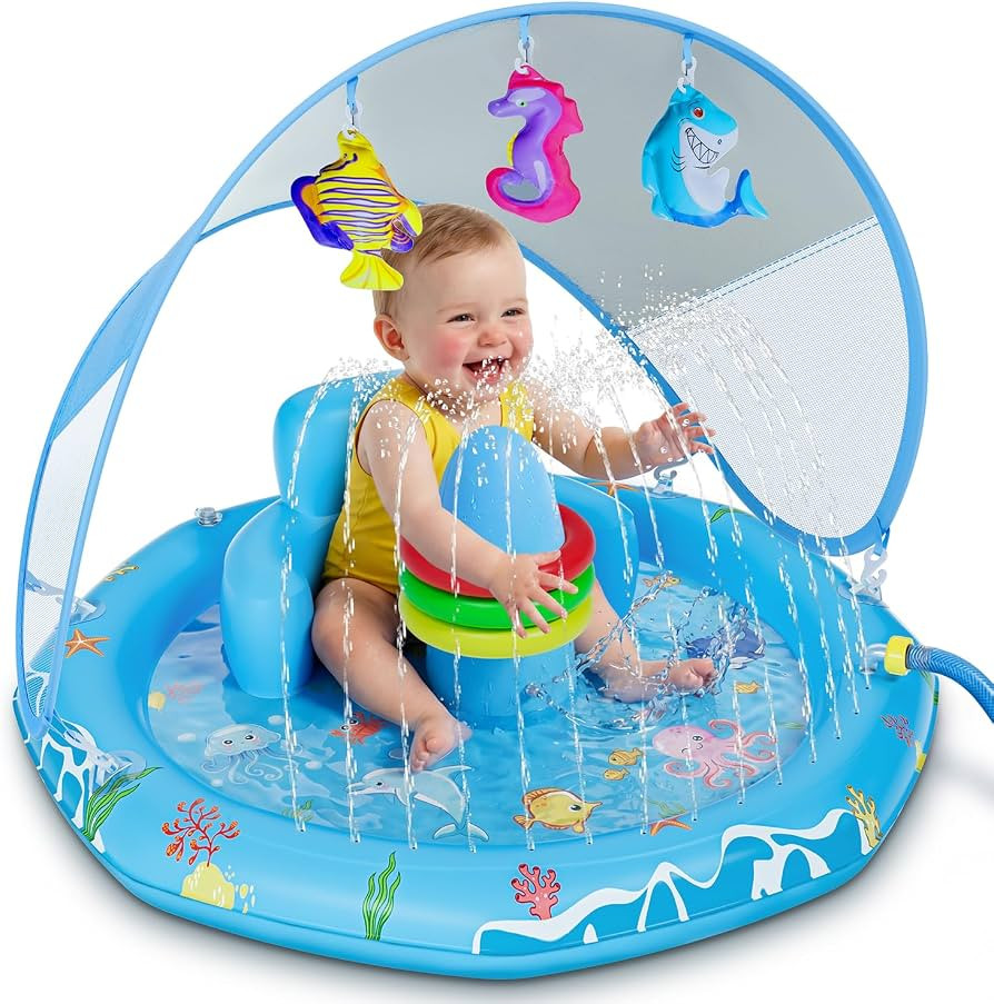 Verdenu Baby Splash Pad, Baby Pool Float with Canopy, Splash Pad with Backrest & Stackable Rings ... | Amazon (US)