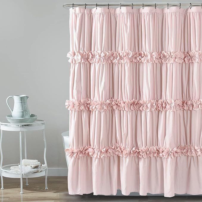 Peach Ruffle Shower Curtain, Vintage Handcrafted Bow Tie Bath Curtain for Master Bathroom, Ruched... | Amazon (US)