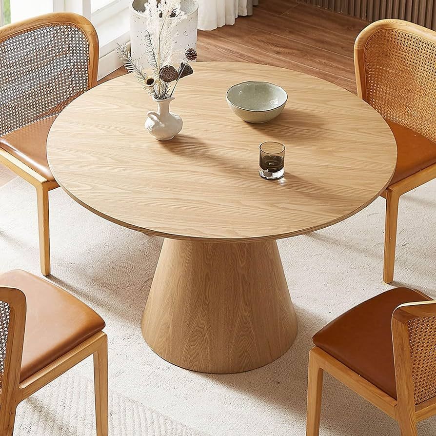 kevinplus 47.2'' Oak Round Dining Table Kitchen Table for 4-6, Modern Contemporary Wood Circle Di... | Amazon (US)