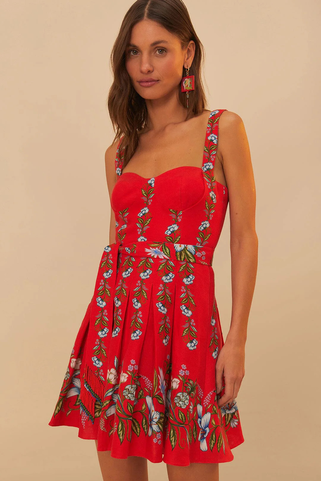 Red Sweet Bloom Bouquet LENZING™ ECOVERO™ Euroflax™ Mini Dress | FarmRio (US)