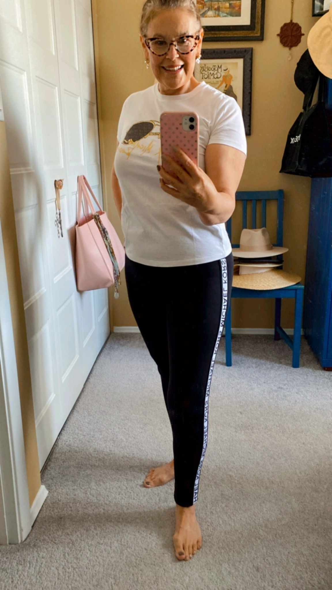 Fave leggings! Love Michael Kors Logo Tape Stretch Leggings, super comfy plus on sale right now!♠️ My Logo Tape is white, I’ll link a similar. The Aviator t-shirt is also from Michael Kors. I’m wearing XS for both.😎

#LTKfit #LTKstyletip #LTKSale