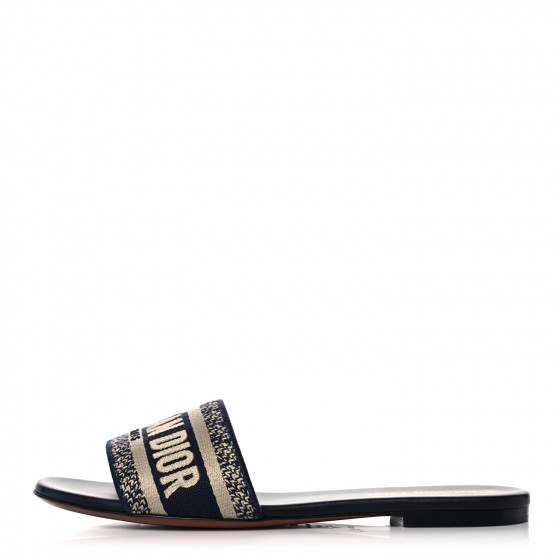 CHRISTIAN DIOR Canvas Embroidered Dway Mules Slide Sandals 38.5 Deep Blue | Fashionphile