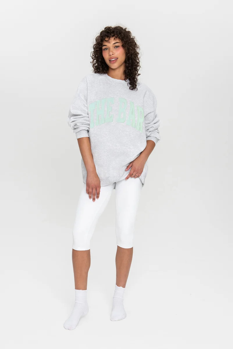 VARSITY PATCH SWEATSHIRT LT HEATHER GREY/MINT | The Bar