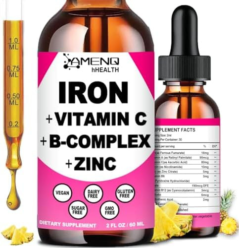 Iron Supplement for Women Men & Kids, Iron Vitamin C, A, B-Complex, Vegan Iron Drops High Potency... | Amazon (US)