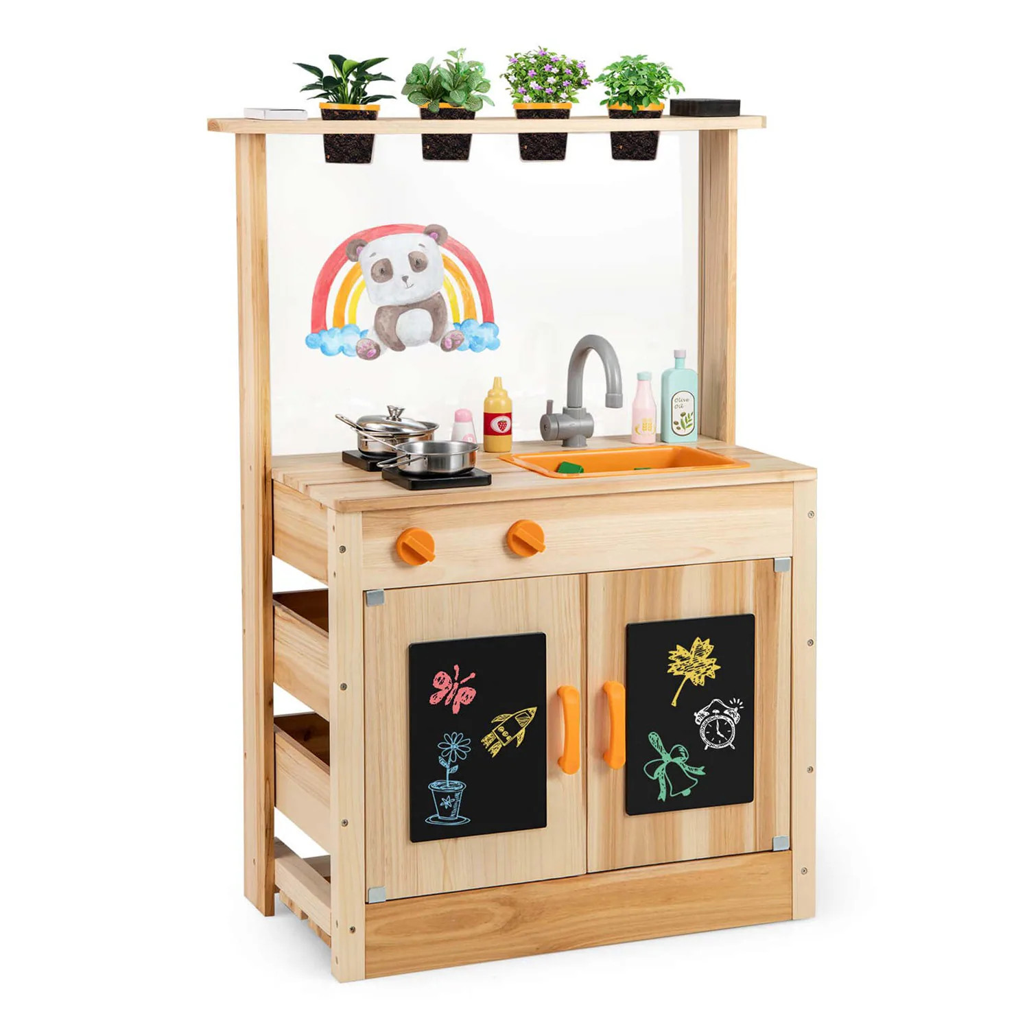 Costway Mud Kitchen for Kids with Planting Pots Stovetops Removable Sink Acrylic Panel Stainless Steel one_size | CSHY002420 | Lowe's