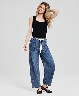 Women's High-Rise Tie-Waist Denim Jeans, Macy's Exclusive | Macy's