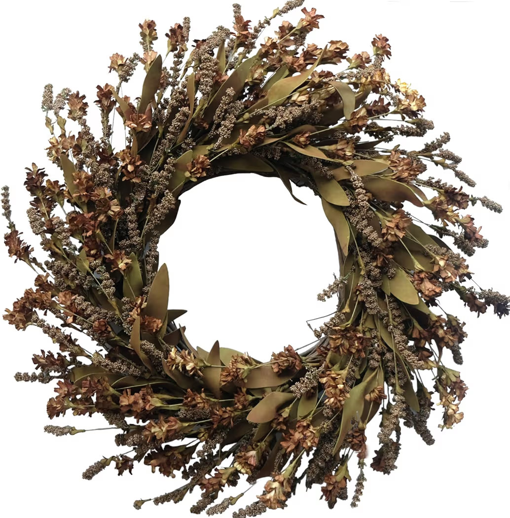 TEMPUS 20" Artificial Coffee-Colored Flower String Wreath - Fall Harvest Wreath with Leaves and G... | Amazon (US)