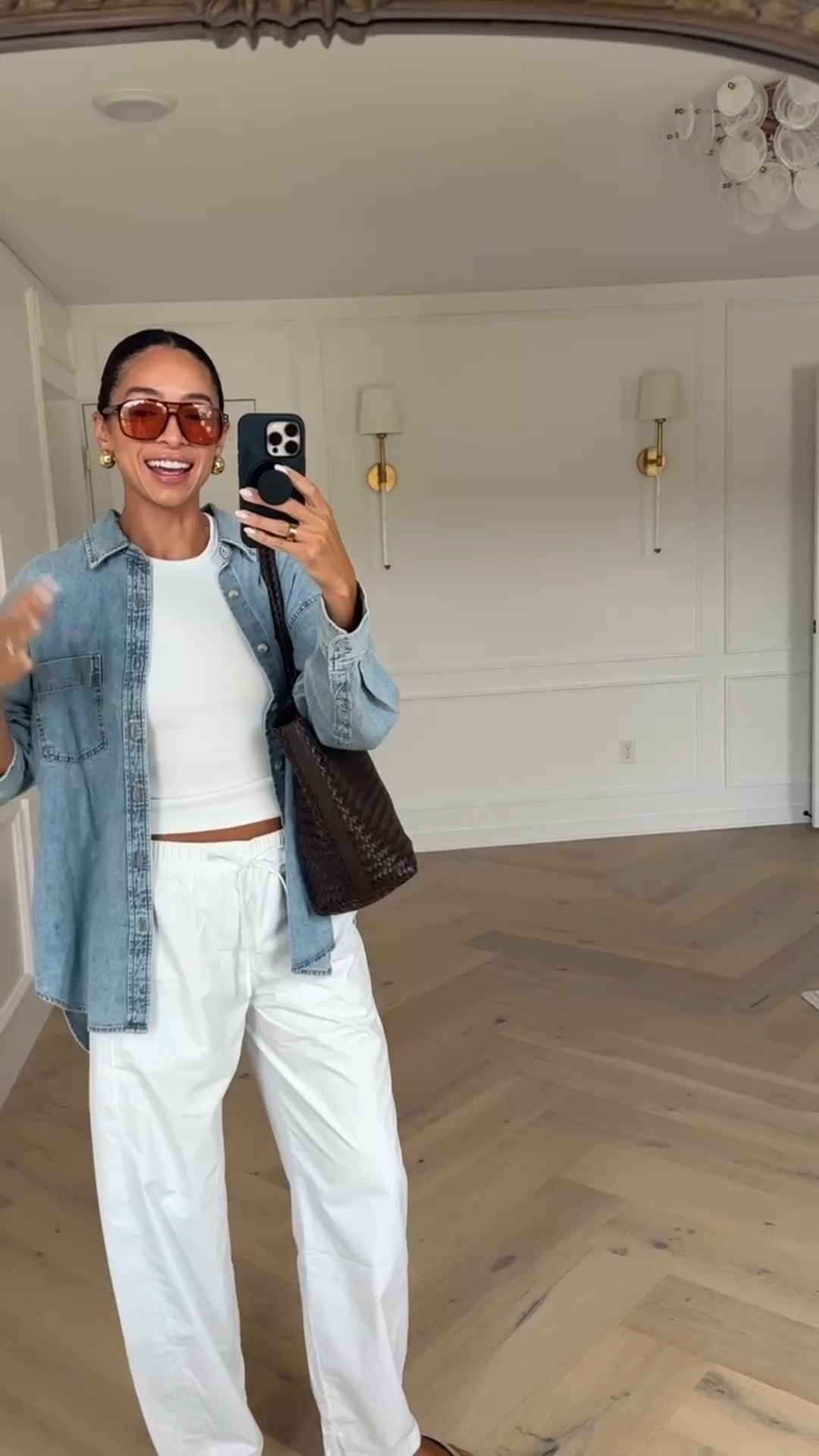 Casual summer outfit! This denim shirt is so soft and comfy - the perfect layering piece! Wearing size S denim shirt (wash “7 Yrs Pctr Ths Bleu”), XS tank, XS Long pants (exact OOS but I’ve linked similars)  

summer outfit, summer style, summer fashion, white pants, denim shirt jacket, mom outfit, postpartum outfit, travel outfit, airport outfit, errands outfit, work from home outfit

#LTKSaleAlert #LTKTravel #LTKSeasonal