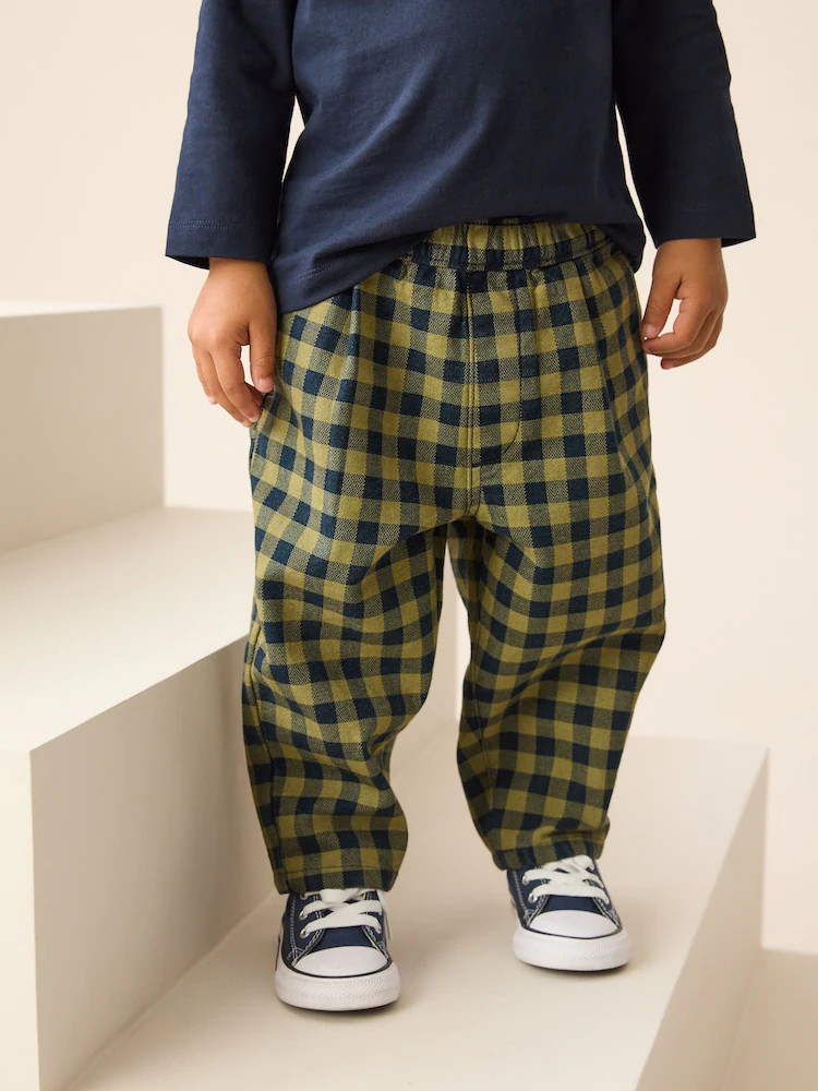 Navy Gingham Barrel Pull On Trousers (3mths-7yrs) (3mths-7yrs) | Next US