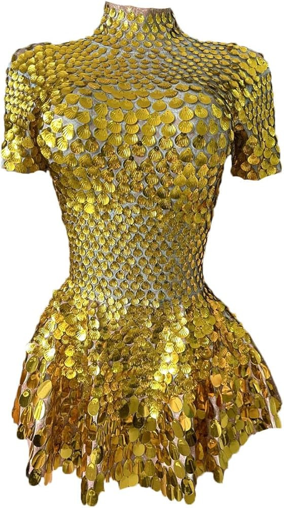 Women's Sexy Nightclub Bodycon Mini Dress Rhinestones Shining Sequins Dance Dress for Club Prom P... | Amazon (US)