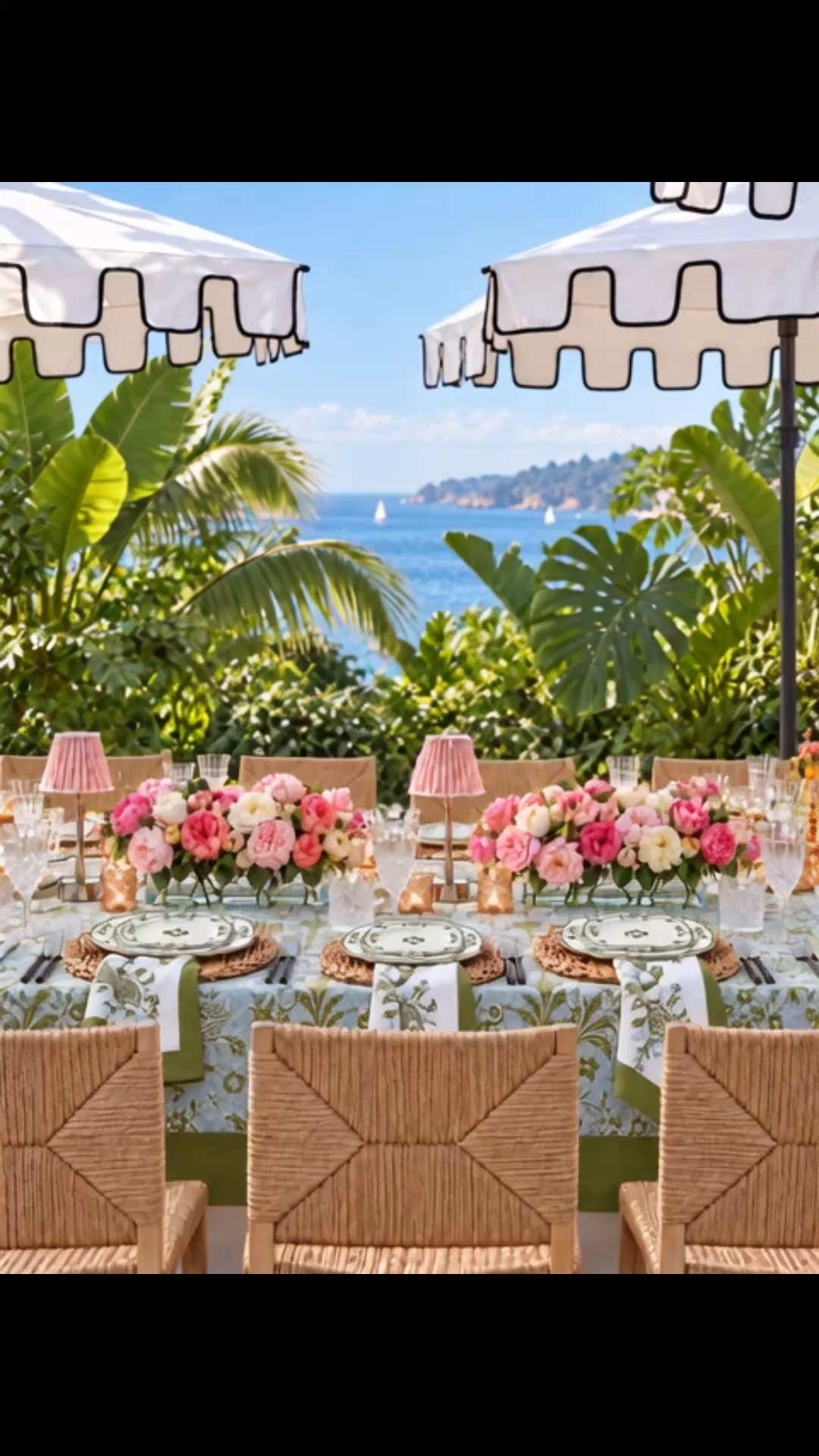 Sunday mood: an unhurried afternoon by the sea, a table set for lingering, and that soft golden light that makes you want to stay through sunset.

I love how this setting moves from bright coastal sunshine into a warm evening glow. The patterned table linen brings color and character to the table, while woven outdoor dining chairs, layered dinnerware, pink drinkware, lush floral arrangements, and rechargeable table lamps create an elegant alfresco setting that feels relaxed, romantic, and ready for Sunday dinner by the water.

A perfect way to end the weekend—good food, ocean views, candlelight, and a table worth gathering around.

#SundayMood #SundayVibes #AlfrescoDining #OutdoorDining #PatioDining #Tablecloth #TableLinen #OutdoorDiningChair #OutdoorDiningTable #RechargeableTableLamp #Dinnerware #Drinkware #WineGlasses #FlowerArrangement #OutdoorLiving #CoastalStyle #WeekendVibe

#LTKHome #LTKSaleAlert #LTKSeasonal