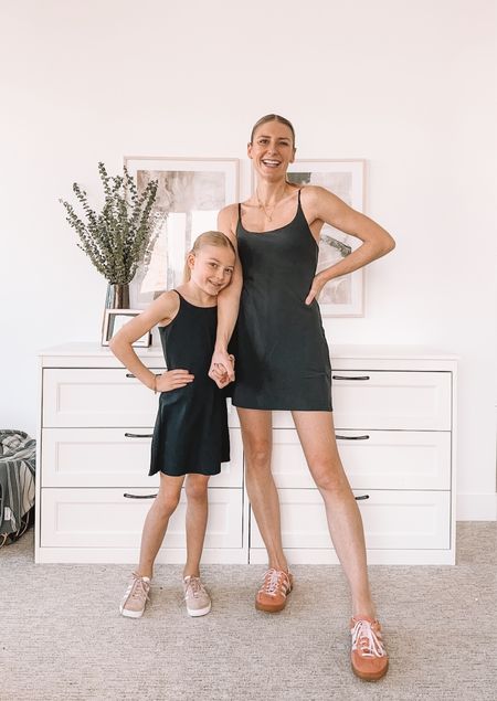Mommy and me athletic dresses with shorts built in! Athleisure and great travel outfits too! We love our pink adidas Gazelles!

#LTKfamily #LTKSpringSale #LTKsalealert
