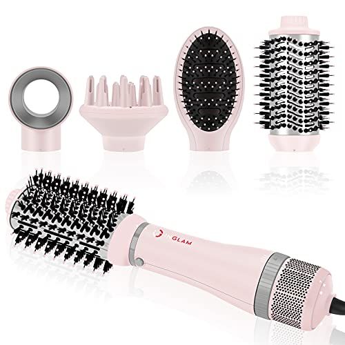 Hair Dryer Brush Set, IG INGLAM 4 in 1 Blowout Brush, Negative Ion Detachable Hair Dryer & Styler Volumizer Hot Air Hair Dryer Brush with 2 Styling Brush Heads, Pink | Amazon (US)