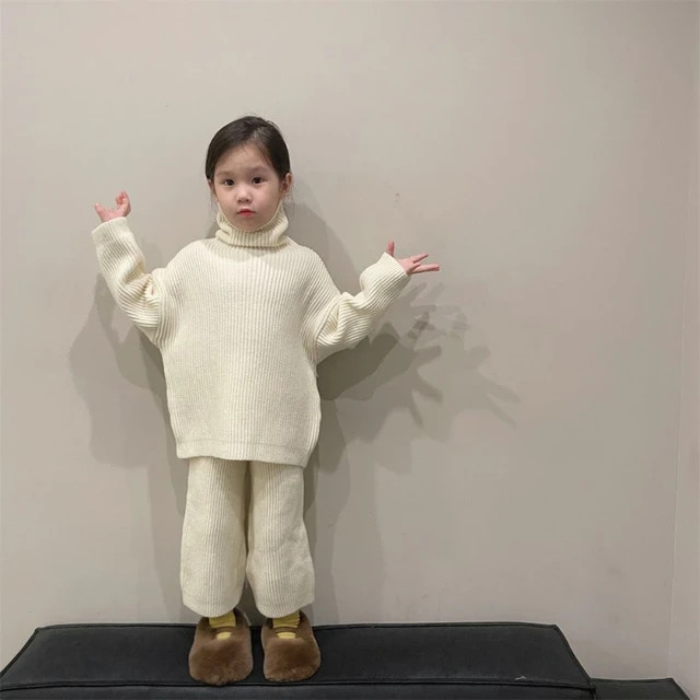 Children's Clothing Set Loose Leisure Knitted Suit Winter Spring Girl's Two Piece Suit Turtle Nec... | AliExpress (US)