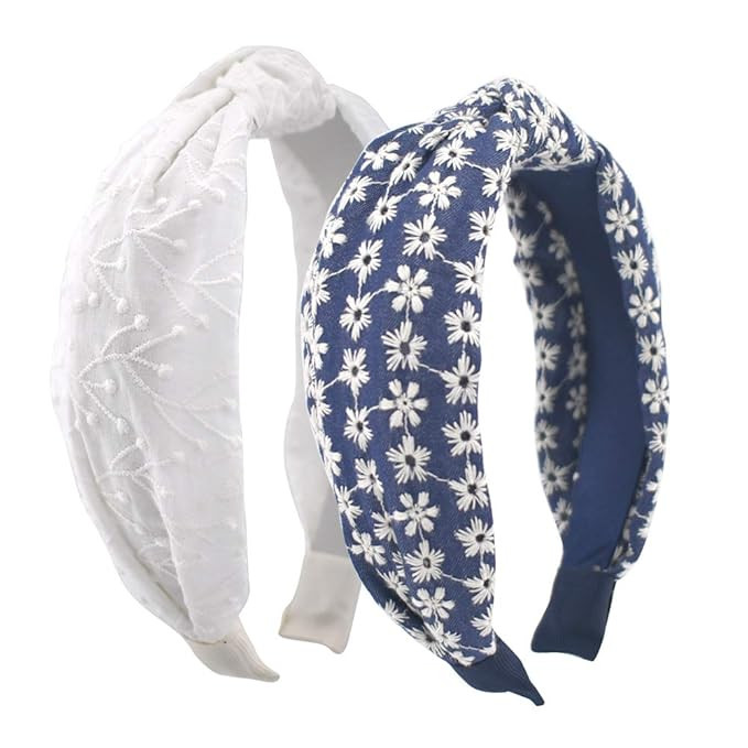 PORA 2pc Embroidery Knotted Headband Knot Headbands Vintage Floral Hair Hoop Twist Knot Wide Hair... | Amazon (US)