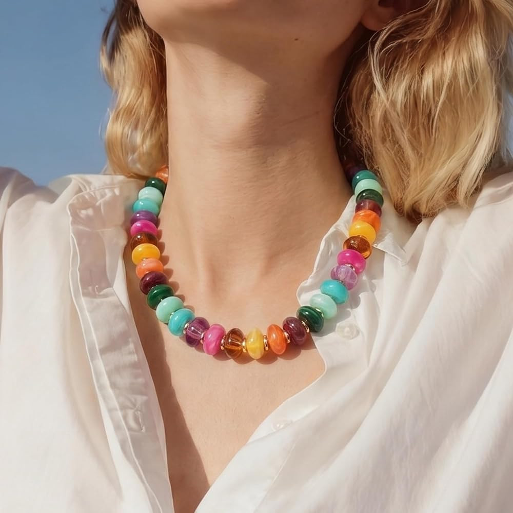 Joo&Rind Chunky Beaded Necklace for Women Colorful Bead Necklaces Bohemian Large Beads Necklace J... | Amazon (US)