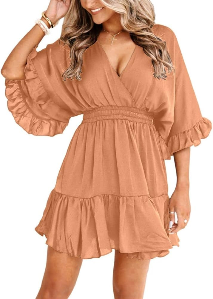 Aoysky Womens V Neck Casual Dresses Summer Cute Mini Short Western Dress | Amazon (US)