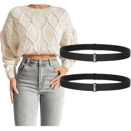 2Pcs No Show Stretch Belt for Women Invisible Elastic Tuck Band, Adjustable Strap Crop Belt with ... | Amazon (US)