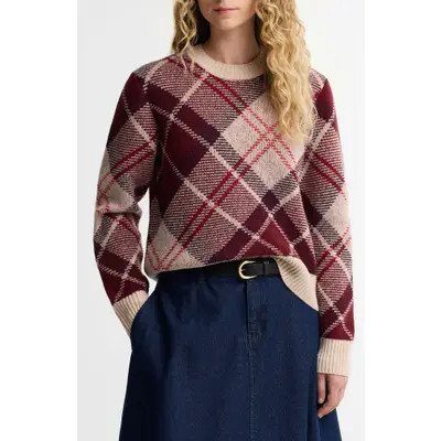 Barbour Stevie Tartan Wool Blend Sweater in Burgundy Multi at Nordstrom, Size 8 | Nordstrom