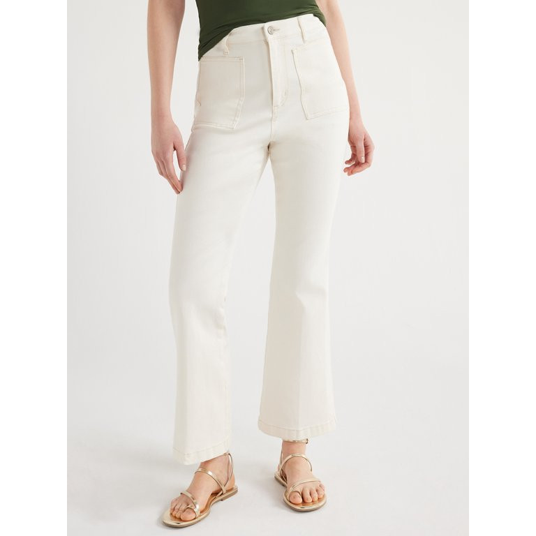 Scoop Women's High Rise Trouser Flare Patch Pocket Jeans, Sizes 0-18 - Walmart.com | Walmart (US)