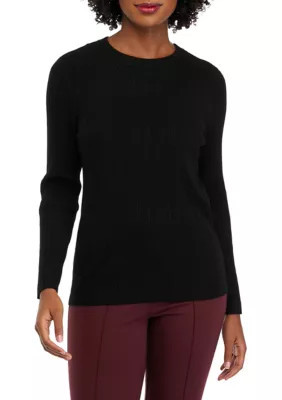 THE LIMITED Women's Long Sleeve Crew Neck Ribbed Sweater, Black, Small | Belk