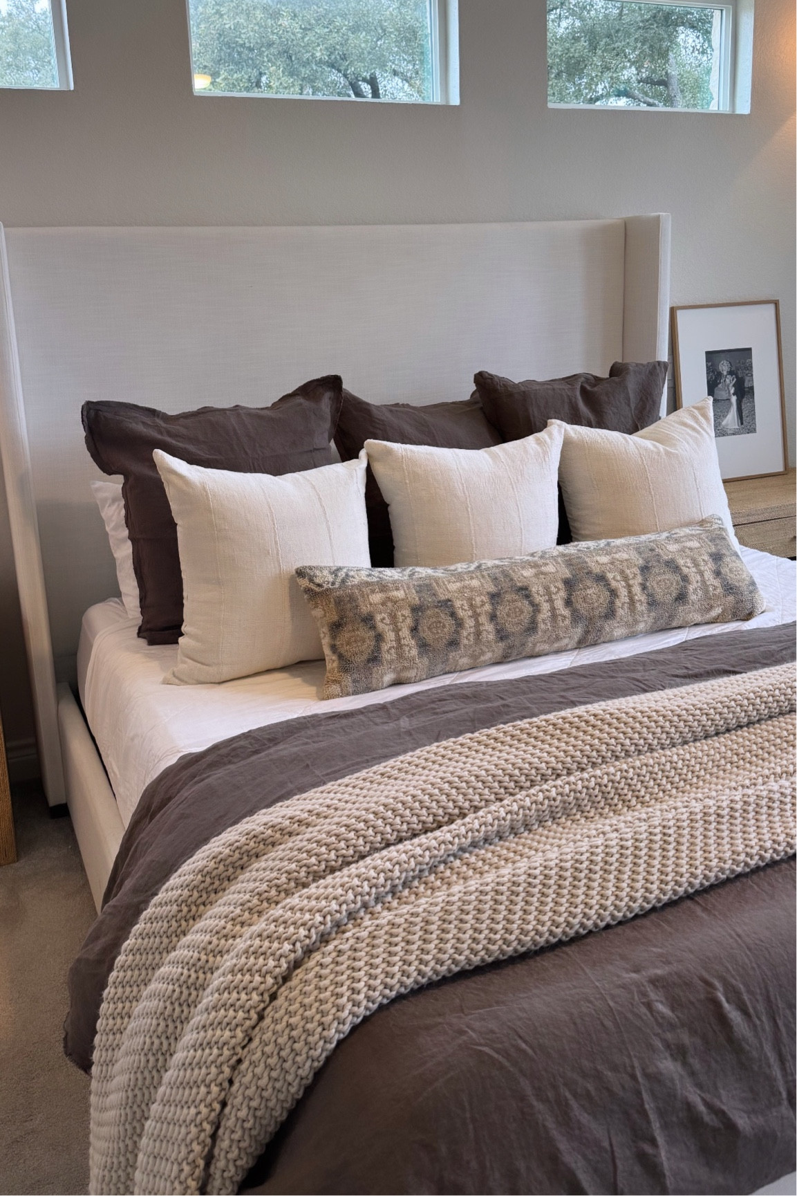 duvet & brown pillows @potterybarn 
cream pillows @coteriebrooklyn 
lumbar pillow @the_citizenry 
comforter and sheets @cozyearth 

#LTKFamily #LTKStyleTip #LTKHome