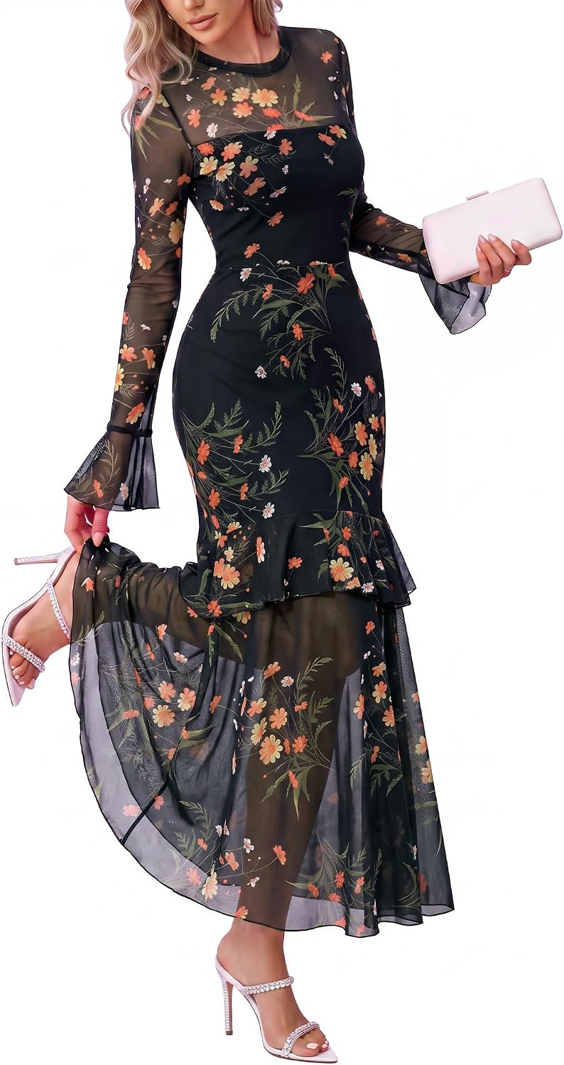 BTFBM Fall Wedding Guest Dress Long Sleeve Maxi Dresses for Women | Amazon (US)
