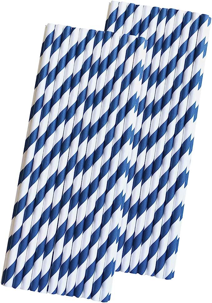Striped Paper Straws - Navy Blue White - 7.75 Inches - Pack of 50- Outside the Box Papers Brand | Amazon (US)