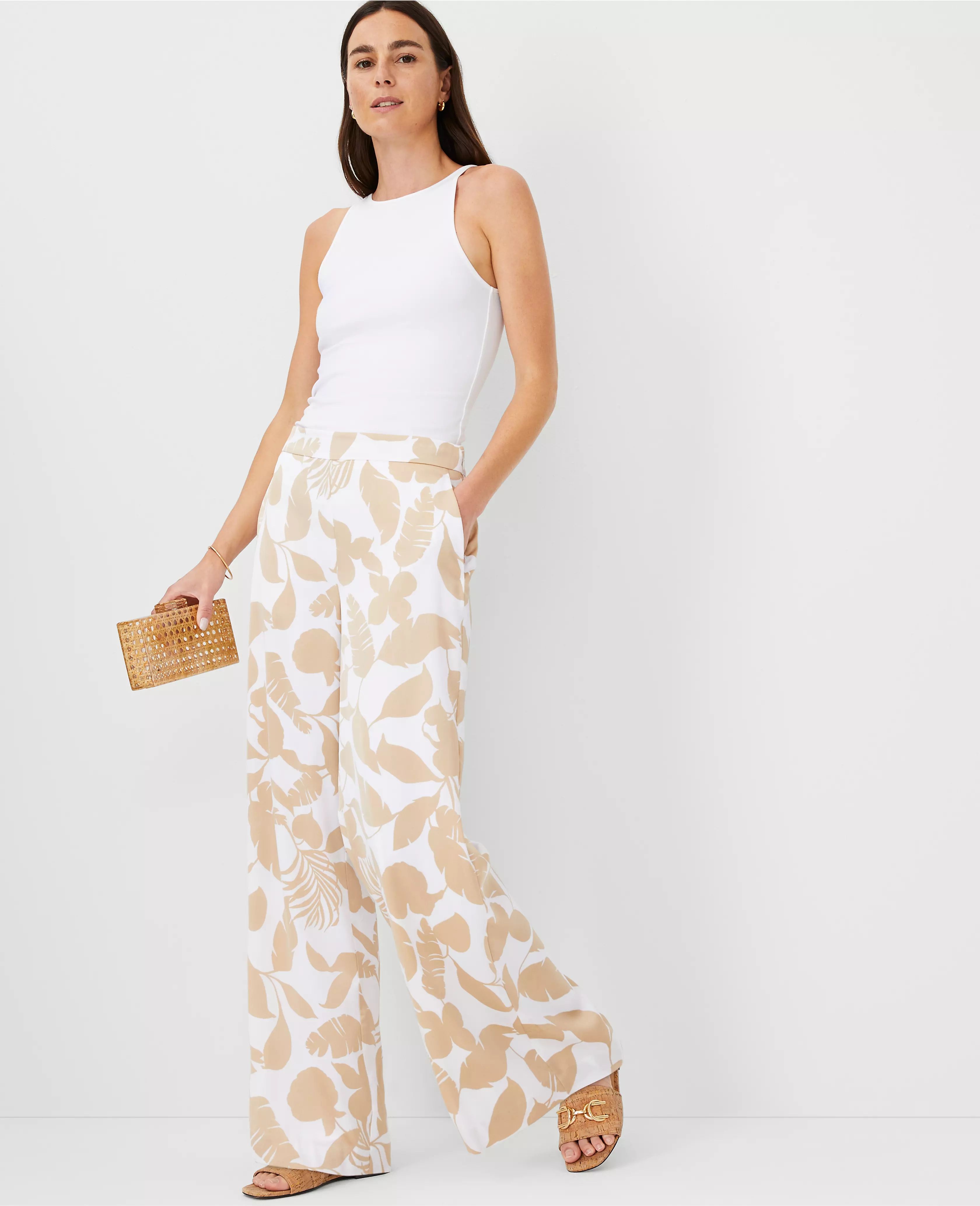 The Side Zip Palazzo Pant in Tropical Satin | Ann Taylor (US)