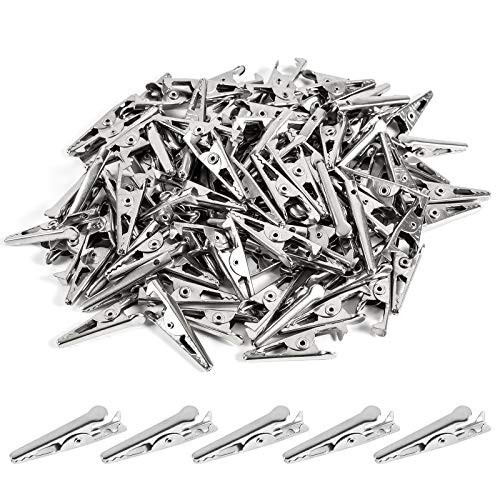 100PCS 1.06IN / 27mm Mini Metal Alligator Clips, Crocodile Clamps Silver Tone Nickel Plated Test Line Spring Clamps, Crocodile Clips for Laboratory Electric Testing Work and Cable Lead Clip | Amazon (US)