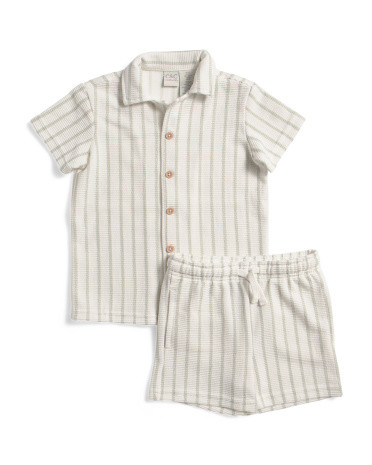 Toddler Boys 2Pc Crochet Button Up Shorts Set, Cotton/Polyester | TJ Maxx