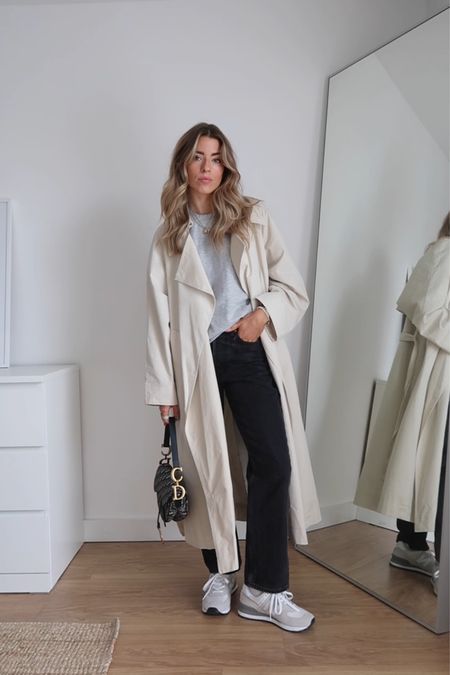 Transitional styling - Lightweight trench coat, arket grey t shirt, weekday rowe jeans and new balance 574 

Tee - size small
Jeans - w24 L30

#LTKstyletip #LTKeurope