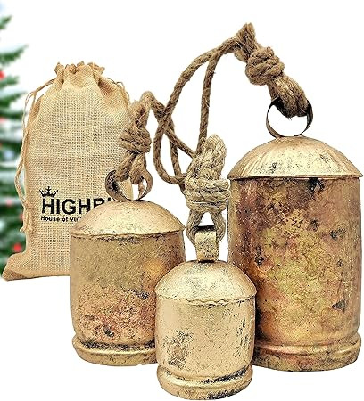 HIGHBIX Set of 3 Giant Harmony Cow Bells Huge Vintage Handmade Rustic Lucky Christmas Hanging XL ... | Amazon (US)