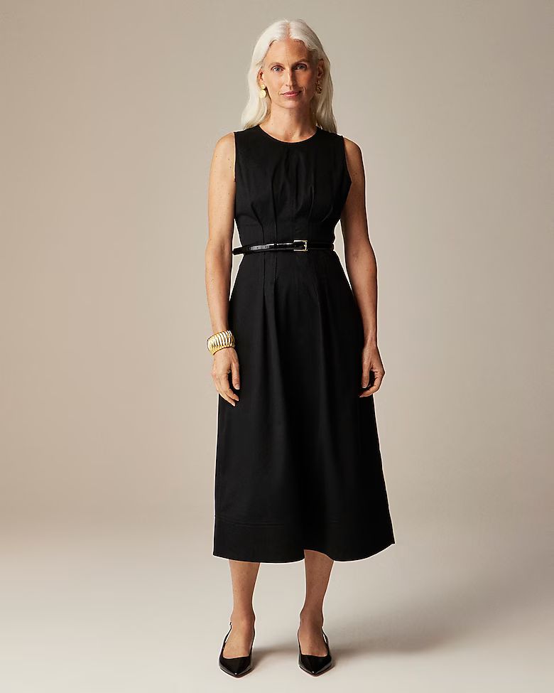 Pintuck midi dress in stretch twill | J. Crew US